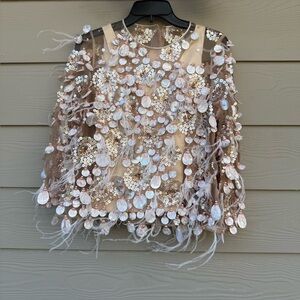 Tosca New York Elegant Sequin Embellished Beige Blouse